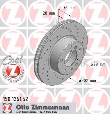 ZIMMERMANN 150.1261.52 Тормозной диск для BMW 7 (Бмв 7) ZIMMERMANN 150.1261.52 Тормозной диск для BMW 7 (Бмв 7)