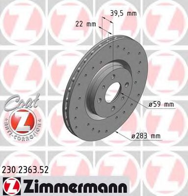 ZIMMERMANN 230.2363.52 Тормозной диск для FIAT (Фиат) ZIMMERMANN 230.2363.52 Тормозной диск для FIAT (Фиат)