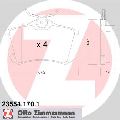 ZIMMERMANN 23554.170.1 Тормозные колодки для VOLKSWAGEN (Фольксваген) ZIMMERMANN 23554.170.1 Тормозные колодки для VOLKSWAGEN (Фольксваген)