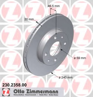 ZIMMERMANN 230.2358.00 Тормозной диск для FIAT (Фиат) ZIMMERMANN 230.2358.00 Тормозной диск для FIAT (Фиат)