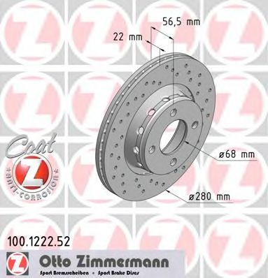 ZIMMERMANN 100.1222.52 Тормозной диск для AUDI 90 (Ауди 90) ZIMMERMANN 100.1222.52 Тормозной диск для AUDI 90 (Ауди 90)