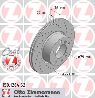 ZIMMERMANN 150.1264.52 Тормозной диск для BMW 7 (Бмв 7) ZIMMERMANN 150.1264.52 Тормозной диск для BMW 7 (Бмв 7)