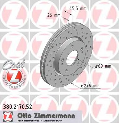 ZIMMERMANN 380.2170.52 Тормозной диск для MITSUBISHI LANCER (Митсубиши/митсубиси Ланcэр) ZIMMERMANN 380.2170.52 Тормозной диск для MITSUBISHI LANCER (Митсубиши/митсубиси Ланcэр)