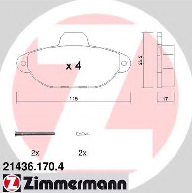 ZIMMERMANN 21436.170.4 Тормозные колодки для FIAT 500 C (Фиат 500 c) ZIMMERMANN 21436.170.4 Тормозные колодки для FIAT 500 C (Фиат 500 c)