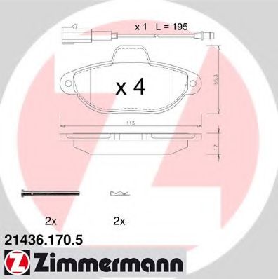 ZIMMERMANN 21436.170.5 Тормозные колодки для FIAT 500 C (Фиат 500 c) ZIMMERMANN 21436.170.5 Тормозные колодки для FIAT 500 C (Фиат 500 c)