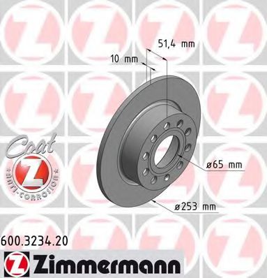 ZIMMERMANN 600.3234.20 Тормозной диск для SEAT (Сеат) ZIMMERMANN 600.3234.20 Тормозной диск для SEAT (Сеат)