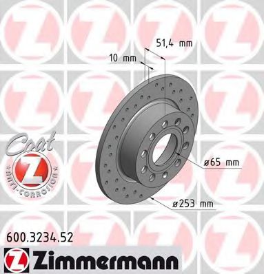 ZIMMERMANN 600.3234.52 Тормозной диск для SEAT (Сеат) ZIMMERMANN 600.3234.52 Тормозной диск для SEAT (Сеат)