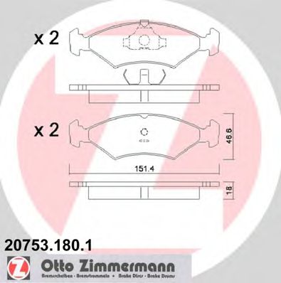 ZIMMERMANN 20753.180.1 Тормозные колодки для FORD ORION II (Форд Орион 2) ZIMMERMANN 20753.180.1 Тормозные колодки для FORD ORION II (Форд Орион 2)