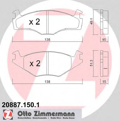 ZIMMERMANN 20887.150.1 Тормозные колодки для VOLKSWAGEN JETTA I (Фольксваген Жэтта и) ZIMMERMANN 20887.150.1 Тормозные колодки для VOLKSWAGEN JETTA I (Фольксваген Жэтта и)