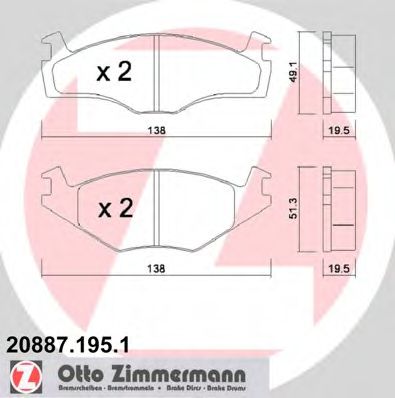 ZIMMERMANN 20887.195.1 Тормозные колодки для VOLKSWAGEN CADDY I (Фольксваген Cаддъ и) ZIMMERMANN 20887.195.1 Тормозные колодки для VOLKSWAGEN CADDY I (Фольксваген Cаддъ и)