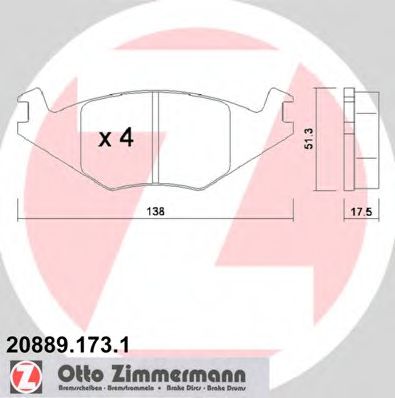 ZIMMERMANN 20889.173.1 Тормозные колодки для VOLKSWAGEN JETTA II (Фольксваген Жэтта 2) ZIMMERMANN 20889.173.1 Тормозные колодки для VOLKSWAGEN JETTA II (Фольксваген Жэтта 2)