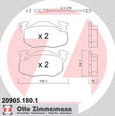 ZIMMERMANN 20905.180.1 Тормозные колодки для RENAULT ESPACE I (Рено Эспаcэ и) ZIMMERMANN 20905.180.1 Тормозные колодки для RENAULT ESPACE I (Рено Эспаcэ и)