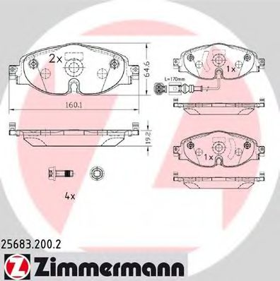 ZIMMERMANN 25683.200.2 Тормозные колодки для VOLKSWAGEN (Фольксваген) ZIMMERMANN 25683.200.2 Тормозные колодки для VOLKSWAGEN (Фольксваген)