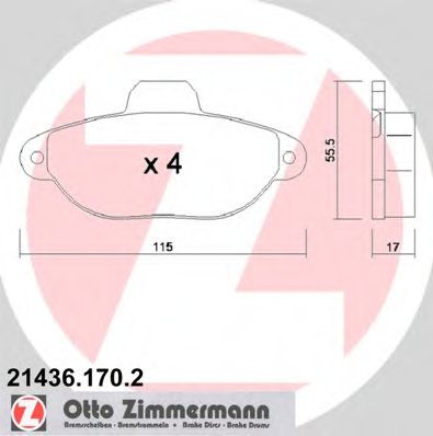 ZIMMERMANN 21436.170.2 Тормозные колодки для FIAT 500 C (Фиат 500 c) ZIMMERMANN 21436.170.2 Тормозные колодки для FIAT 500 C (Фиат 500 c)