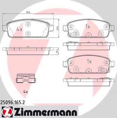 ZIMMERMANN 25096.165.2 Тормозные колодки для OPEL AMPERA (Опель Ампэра) ZIMMERMANN 25096.165.2 Тормозные колодки для OPEL AMPERA (Опель Ампэра)