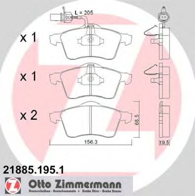 ZIMMERMANN 21885.195.1 Тормозные колодки для VOLKSWAGEN T4 CARAVELLE (Фольксваген Т4 cараvэллэ) ZIMMERMANN 21885.195.1 Тормозные колодки для VOLKSWAGEN T4 CARAVELLE (Фольксваген Т4 cараvэллэ)