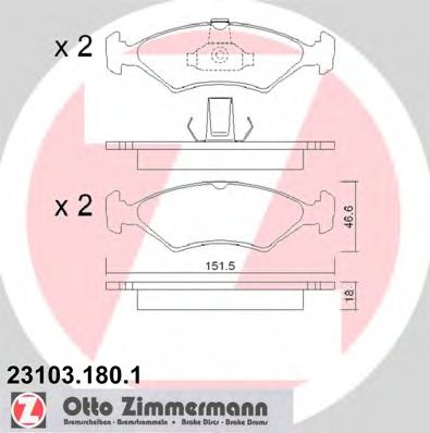 ZIMMERMANN 23103.180.1 Тормозные колодки для FORD FIESTA (Форд Фиэста) ZIMMERMANN 23103.180.1 Тормозные колодки для FORD FIESTA (Форд Фиэста)