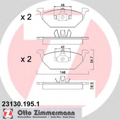 ZIMMERMANN 23130.195.1 Тормозные колодки для VOLKSWAGEN (Фольксваген) ZIMMERMANN 23130.195.1 Тормозные колодки для VOLKSWAGEN (Фольксваген)