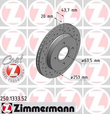 ZIMMERMANN 250.1333.52 Тормозной диск для FORD MONDEO (Форд Мондэо) ZIMMERMANN 250.1333.52 Тормозной диск для FORD MONDEO (Форд Мондэо)