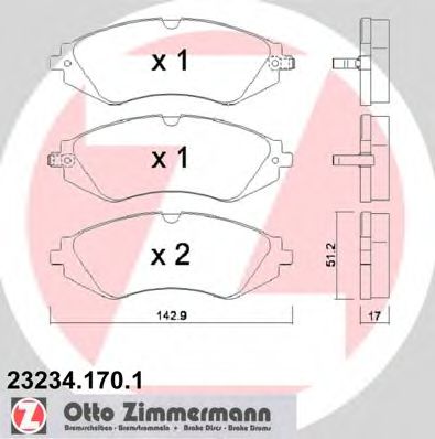 ZIMMERMANN 23234.170.1 Тормозные колодки для DAEWOO (Дэу) ZIMMERMANN 23234.170.1 Тормозные колодки для DAEWOO (Дэу)