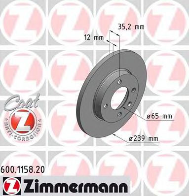 ZIMMERMANN 600.1158.20 Тормозной диск для VOLKSWAGEN SANTANA (Фольксваген Сантана) ZIMMERMANN 600.1158.20 Тормозной диск для VOLKSWAGEN SANTANA (Фольксваген Сантана)