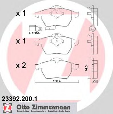 ZIMMERMANN 23392.200.1 Тормозные колодки для VOLKSWAGEN (Фольксваген) ZIMMERMANN 23392.200.1 Тормозные колодки для VOLKSWAGEN (Фольксваген)