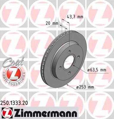 ZIMMERMANN 250.1333.20 Тормозной диск для FORD MONDEO (Форд Мондэо) ZIMMERMANN 250.1333.20 Тормозной диск для FORD MONDEO (Форд Мондэо)