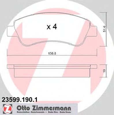 ZIMMERMANN 23599.190.1 Тормозные колодки для PEUGEOT 207 (Пежо 207) ZIMMERMANN 23599.190.1 Тормозные колодки для PEUGEOT 207 (Пежо 207)