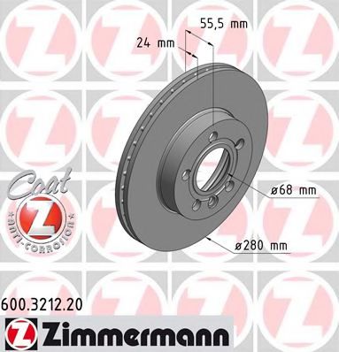 ZIMMERMANN 600.3212.20 Тормозной диск для VOLKSWAGEN T4 MULTIVAN (Фольксваген Т4 мултиvан) ZIMMERMANN 600.3212.20 Тормозной диск для VOLKSWAGEN T4 MULTIVAN (Фольксваген Т4 мултиvан)