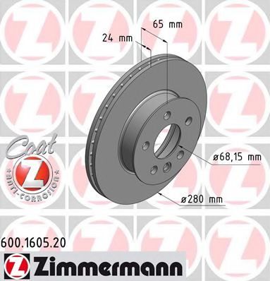 ZIMMERMANN 600.1605.20 Тормозной диск для VOLKSWAGEN T4 MULTIVAN (Фольксваген Т4 мултиvан) ZIMMERMANN 600.1605.20 Тормозной диск для VOLKSWAGEN T4 MULTIVAN (Фольксваген Т4 мултиvан)