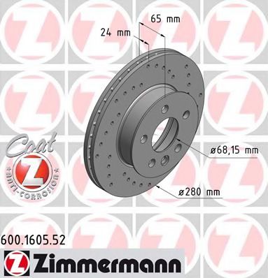 ZIMMERMANN 600.1605.52 Тормозной диск для VOLKSWAGEN T4 MULTIVAN (Фольксваген Т4 мултиvан) ZIMMERMANN 600.1605.52 Тормозной диск для VOLKSWAGEN T4 MULTIVAN (Фольксваген Т4 мултиvан)