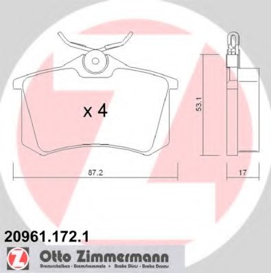ZIMMERMANN 20961.172.1 Тормозные колодки для VOLKSWAGEN (Фольксваген) ZIMMERMANN 20961.172.1 Тормозные колодки для VOLKSWAGEN (Фольксваген)