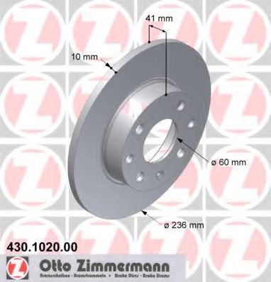 ZIMMERMANN 430.1020.00 Тормозной диск для OPEL CORSA A (Опель Cорса а) ZIMMERMANN 430.1020.00 Тормозной диск для OPEL CORSA A (Опель Cорса а)