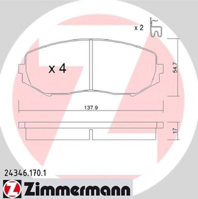 ZIMMERMANN 24346.170.1 Тормозные колодки для SUZUKI GRAND NOMADE II (Сузуки Гранд номадэ 2) ZIMMERMANN 24346.170.1 Тормозные колодки для SUZUKI GRAND NOMADE II (Сузуки Гранд номадэ 2)