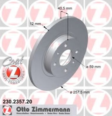 ZIMMERMANN 230.2357.20 Тормозной диск для FIAT 500 C (Фиат 500 c) ZIMMERMANN 230.2357.20 Тормозной диск для FIAT 500 C (Фиат 500 c)