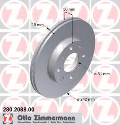 ZIMMERMANN 280.2088.00 Тормозной диск для HONDA CRX II (Хонда Cрх 2) ZIMMERMANN 280.2088.00 Тормозной диск для HONDA CRX II (Хонда Cрх 2)