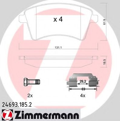 ZIMMERMANN 24693.185.2 Тормозные колодки для RENAULT KANGOO / GRAND KANGOO (Рено Кангу / гранд кангу) ZIMMERMANN 24693.185.2 Тормозные колодки для RENAULT KANGOO / GRAND KANGOO (Рено Кангу / гранд кангу)