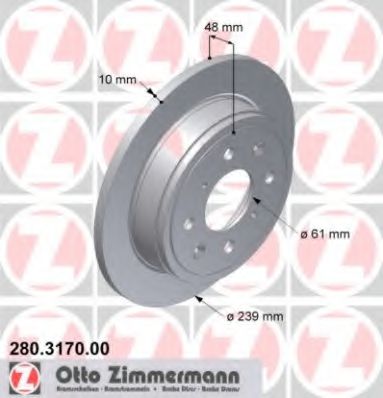 ZIMMERMANN 280.3170.00 Тормозной диск для ROVER 400 (Ровер 400) ZIMMERMANN 280.3170.00 Тормозной диск для ROVER 400 (Ровер 400)