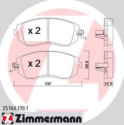 ZIMMERMANN 25760.170.1 Тормозные колодки для SUBARU LEGACY V (Субару Легаси 5)
