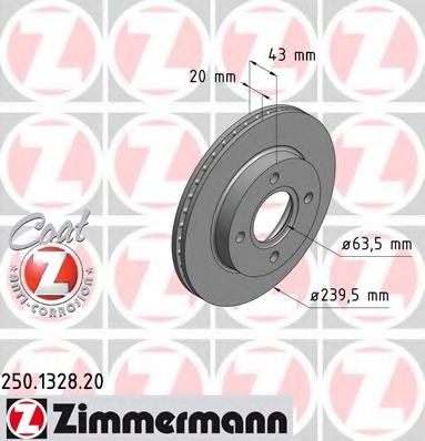 ZIMMERMANN 250.1328.20 Тормозной диск для FORD FIESTA (Форд Фиэста) ZIMMERMANN 250.1328.20 Тормозной диск для FORD FIESTA (Форд Фиэста)