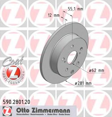 ZIMMERMANN 590.2801.20 Тормозной диск для TOYOTA RAV 4 IV (Тойота/тоета Рав 4 4) ZIMMERMANN 590.2801.20 Тормозной диск для TOYOTA RAV 4 IV (Тойота/тоета Рав 4 4)