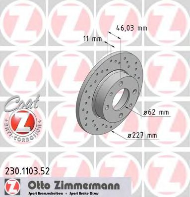 ZIMMERMANN 230.1103.52 Тормозной диск для FIAT STRADA II (Фиат Страда 2) ZIMMERMANN 230.1103.52 Тормозной диск для FIAT STRADA II (Фиат Страда 2)
