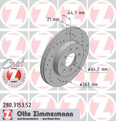 ZIMMERMANN 280.3153.52 Тормозной диск для HONDA CIVIC V (Хонда Цивик 5) ZIMMERMANN 280.3153.52 Тормозной диск для HONDA CIVIC V (Хонда Цивик 5)