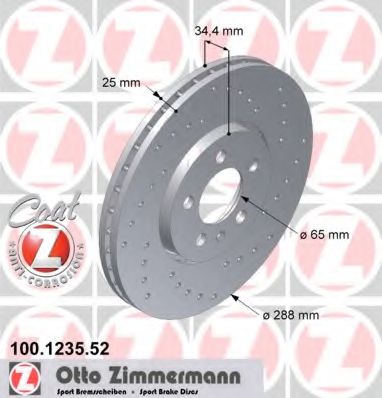 ZIMMERMANN 100.1235.52 Тормозной диск для SKODA PRAKTIK (Шкода Практик) ZIMMERMANN 100.1235.52 Тормозной диск для SKODA PRAKTIK (Шкода Практик)