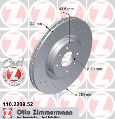 ZIMMERMANN 110.2209.52 Тормозной диск для ABARTH (Абартх) ZIMMERMANN 110.2209.52 Тормозной диск для ABARTH (Абартх)