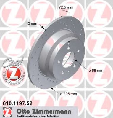 ZIMMERMANN 610.1197.52 Тормозной диск для VOLVO C70 I (Вольво C70 и) ZIMMERMANN 610.1197.52 Тормозной диск для VOLVO C70 I (Вольво C70 и)