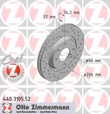 ZIMMERMANN 440.3105.52 Тормозной диск для PEUGEOT 207 (Пежо 207) ZIMMERMANN 440.3105.52 Тормозной диск для PEUGEOT 207 (Пежо 207)