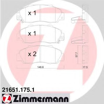 ZIMMERMANN 21651.175.1 Тормозные колодки для HONDA SHUTTLE (Хонда Шуттлэ) ZIMMERMANN 21651.175.1 Тормозные колодки для HONDA SHUTTLE (Хонда Шуттлэ)