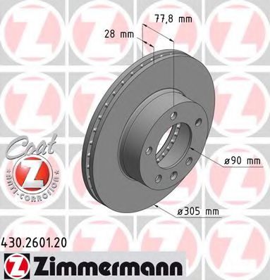 ZIMMERMANN 430.2601.20 Тормозной диск для OPEL MOVANO (Опель Моvано) ZIMMERMANN 430.2601.20 Тормозной диск для OPEL MOVANO (Опель Моvано)