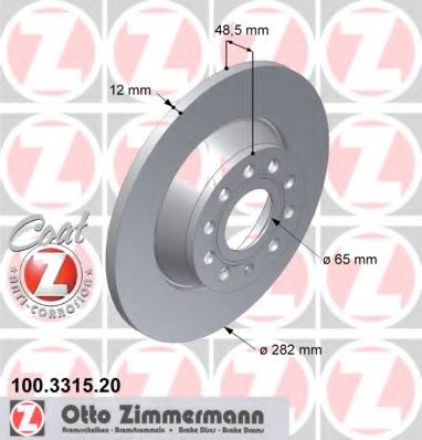 ZIMMERMANN 100.3315.20 Тормозной диск для SKODA OCTAVIA (Шкода Октавия) ZIMMERMANN 100.3315.20 Тормозной диск для SKODA OCTAVIA (Шкода Октавия)